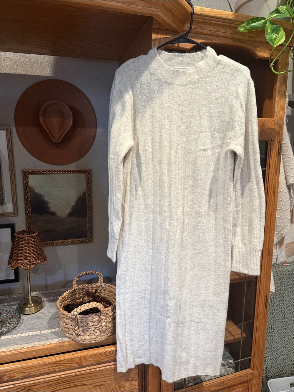 a new day Cream Ribbed Long Sleeve Knit Dress